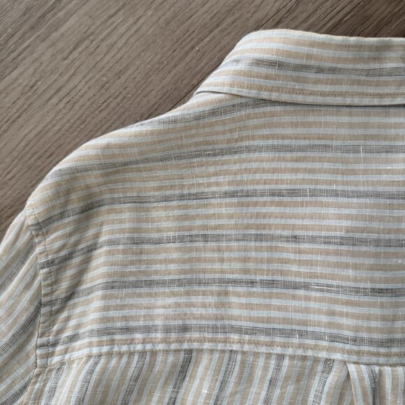 Striped Linen Button Down Womens 1X Natural Lagenlook Breathable Travel Classic - Picture 5 of 7